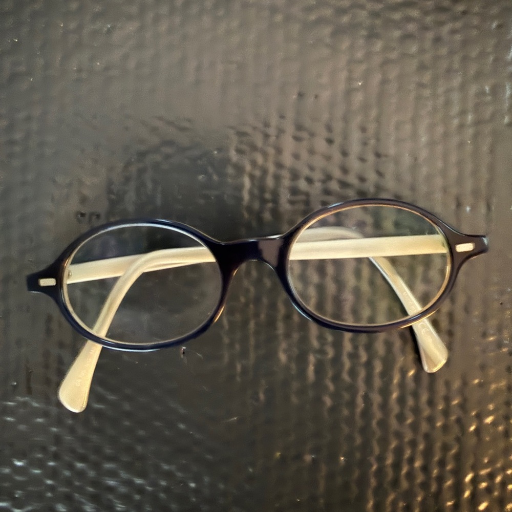 Giorgio Armani Blue-Black Round Glasses with Cream Arms